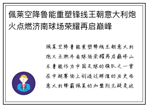佩莱空降鲁能重塑锋线王朝意大利炮火点燃济南球场荣耀再启巅峰
